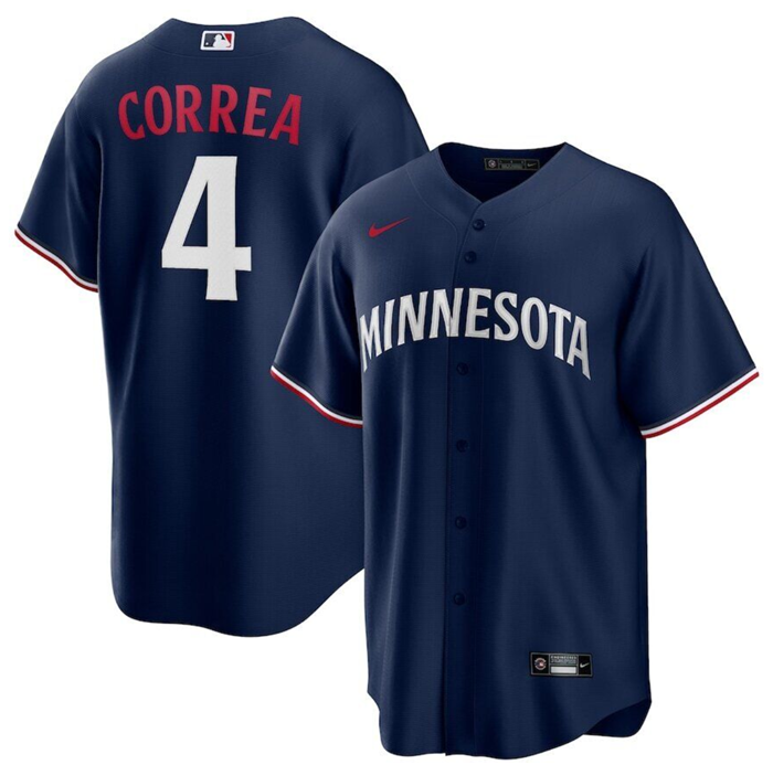 Personalized Men’s Minnesota Twins #4 Carlos Correa Navy Cool Base Stitched Jersey