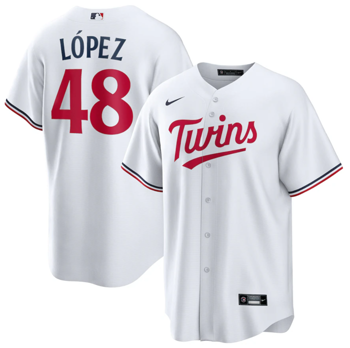 Personalized Men’s Minnesota Twins #48 Jorge López White Cool Base Stitched Jersey