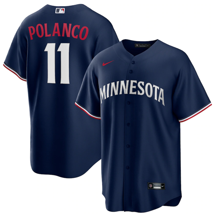 Personalized Men’s Minnesota Twins #11 Jorge Polanco Navy Cool Base Stitched Jersey