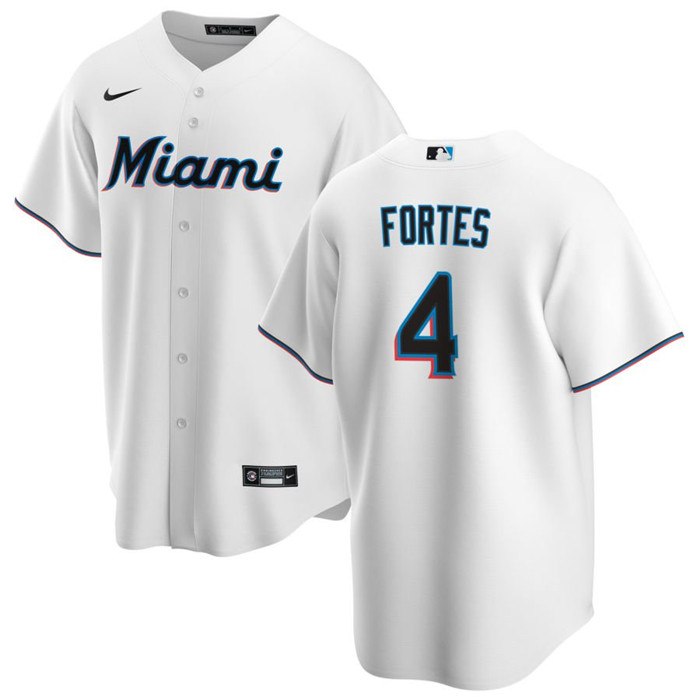 Personalized Men’s Miami Marlins #4 Nick Fortes White Cool Base Stitched Baseball Jersey