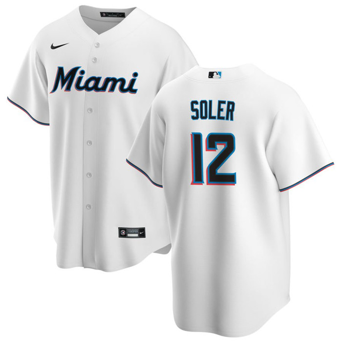 Personalized Men’s Miami Marlins #12 Jorge Soler White Cool Base Stitched Baseball Jersey
