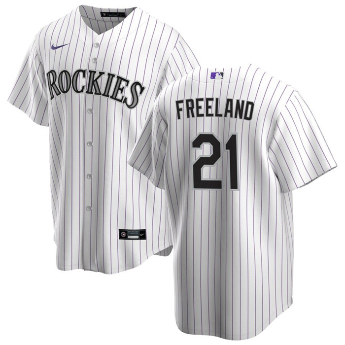 Personalized Men’s Colorado Rockies #21 Kyle Freeland White Stitched Baseball Jersey