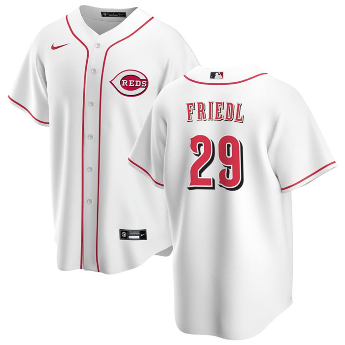 Personalized Men’s Cincinnati Reds #29 TJ Friedl White Cool Base Stitched Baseball Jersey
