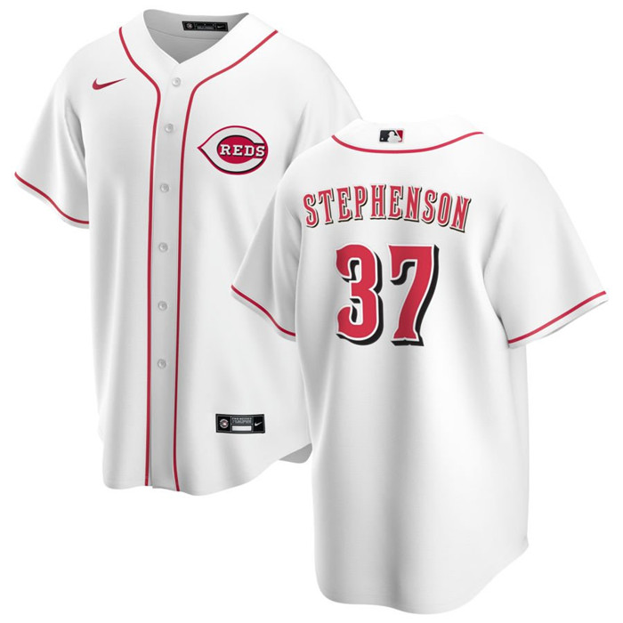 Personalized Men’s Cincinnati Reds #37 Tyler Stephenson White Cool Base Stitched Baseball Jersey