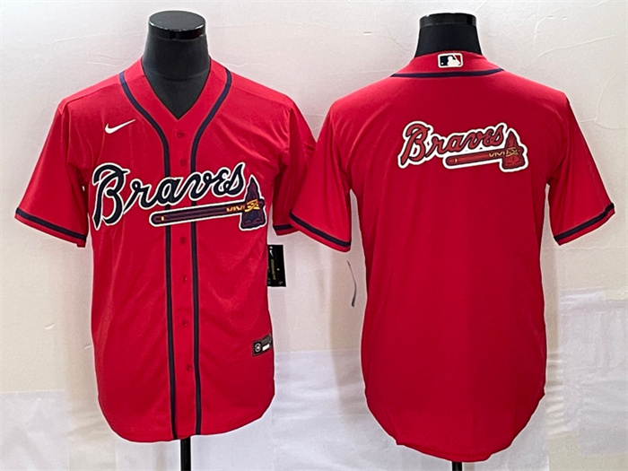 Personalized Men’s Atlanta Braves Red Team Big Logo Cool Base Stitched Baseball Jersey