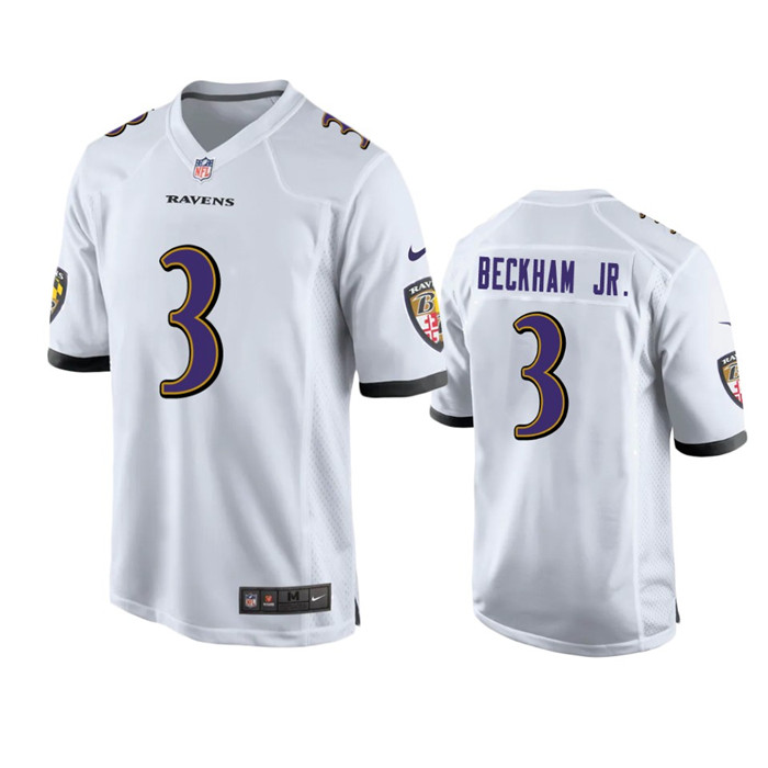 Personalized Men’s Baltimore Ravens #3 Odell Beckham Jr. White Game Jersey