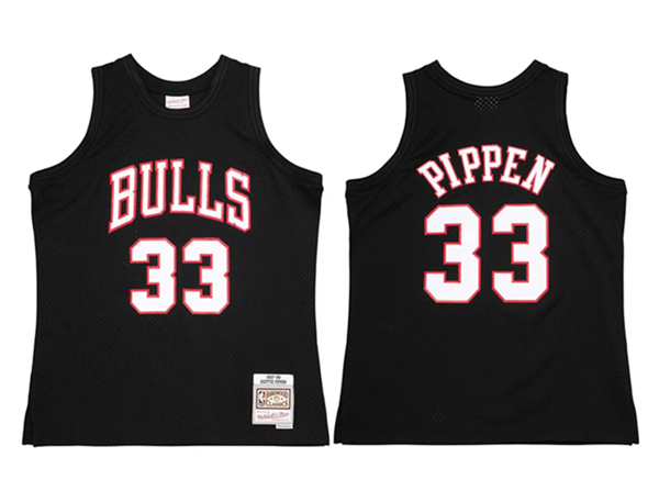 Personalized Men’s Chicago Bulls #33 Scottie Pippen Black 97-98 Mitchell & Ness Swingman Stitched Jersey