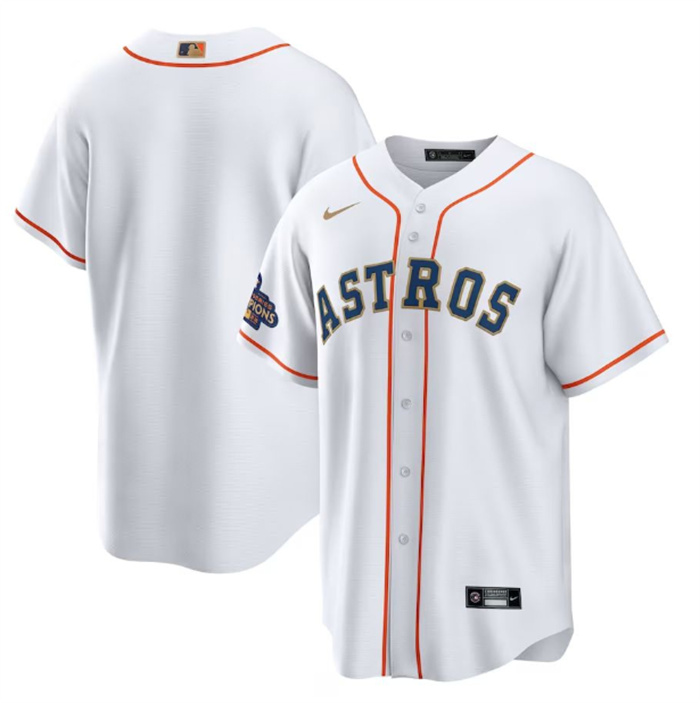 Personalized Youth Houston Astros Blank White 2023 Gold Collection With World Serise Champions Patch Stitched Baseball Jersey