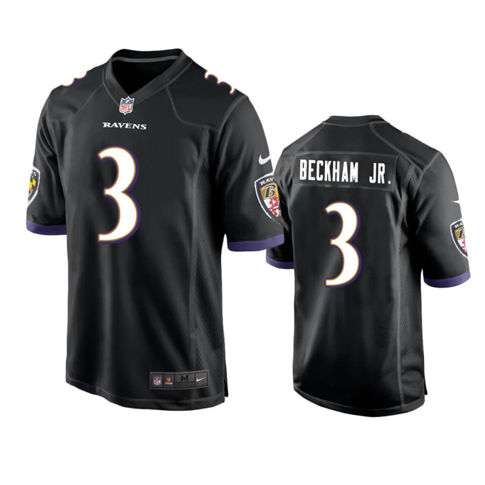 Personalized Youth Baltimore Ravens #3 Odell Beckham Jr. Black Stitched Game Jersey