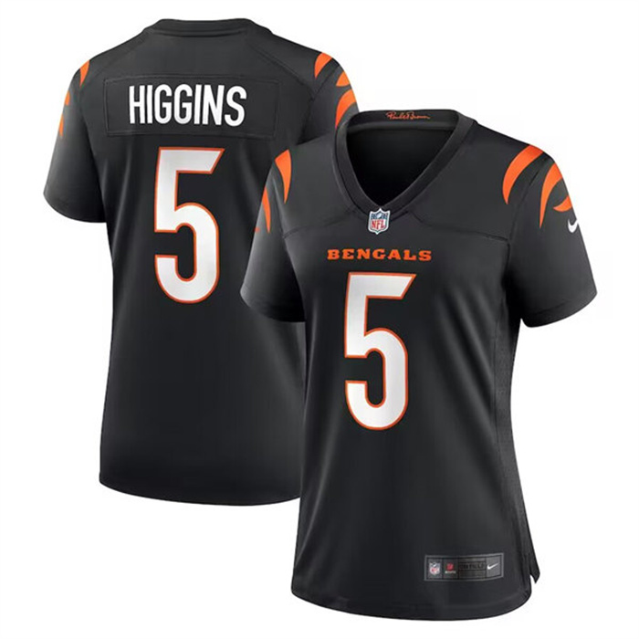 Personalized Women’s Cincinnati Bengals #5 Tee Higgins Black Stitched Game Jersey(Run Small)