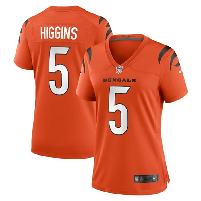 Personalized Women’s Cincinnati Bengals #5 Tee Higgins Orange Stitched Game Jersey(Run Small)