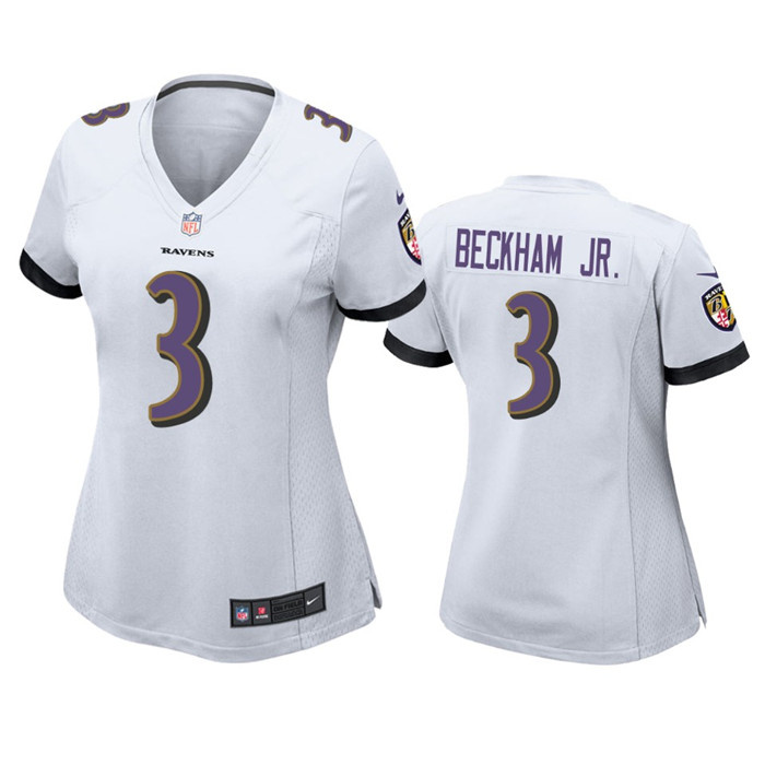 Personalized Women’s Baltimore Ravens #3 Odell Beckham Jr. White Football Jersey(Run Small)