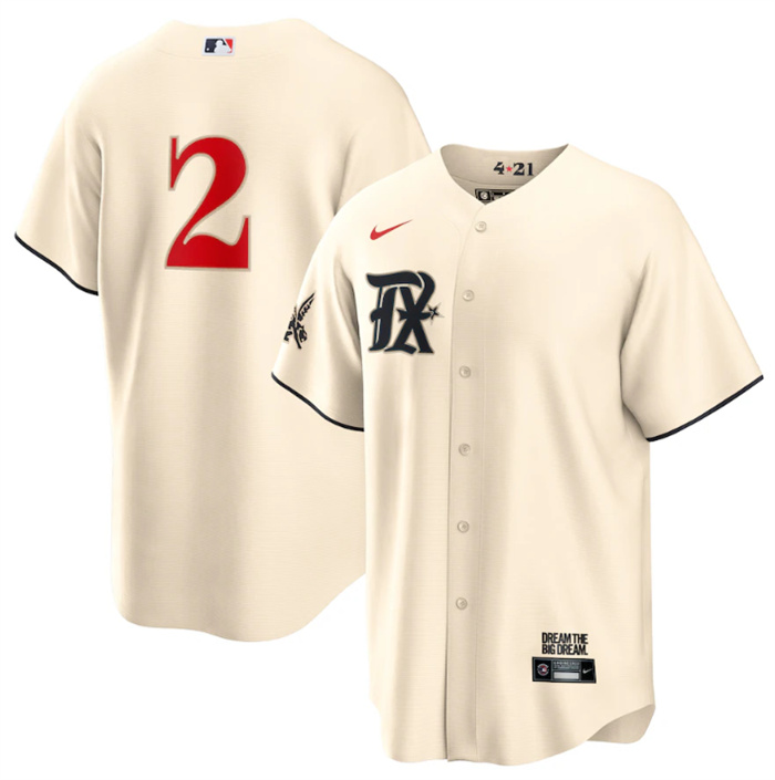 Personalized Men’s Texas Rangers #2 Marcus Semien Cream 2023 City Connect Stitched Baseball Jersey