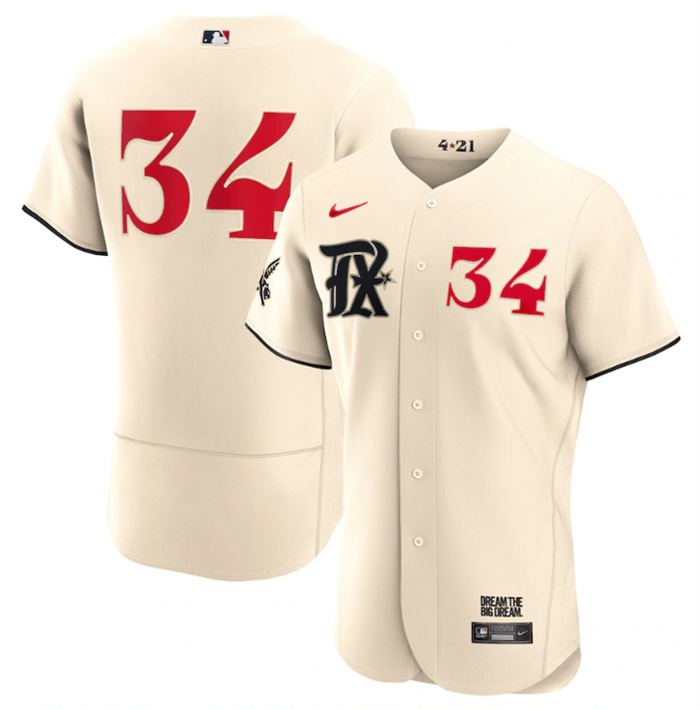 Personalized Men’s Texas Rangers #34 Nolan Ryan Cream 2023 City Connect Flex Base Stitched Baseball Jersey