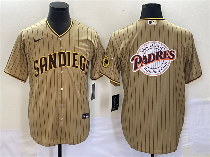 Personalized Men’s San Diego Padres Tan Team Big Logo Cool Base Stitched Baseball Jersey