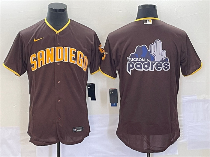 Personalized Men’s San Diego Padres Brown Team Big Logo Flex Base Stitched Baseball Jersey