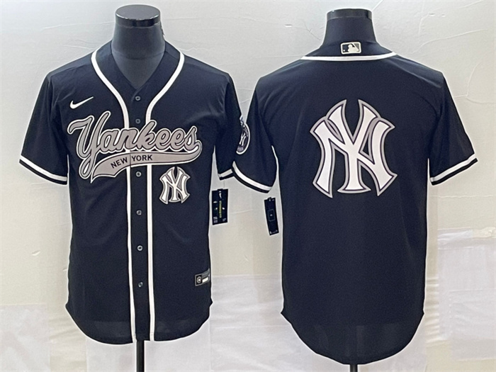 Personalized Men’s New York Yankees Black Team Big Logo Cool Base Stitched Baseball Jersey