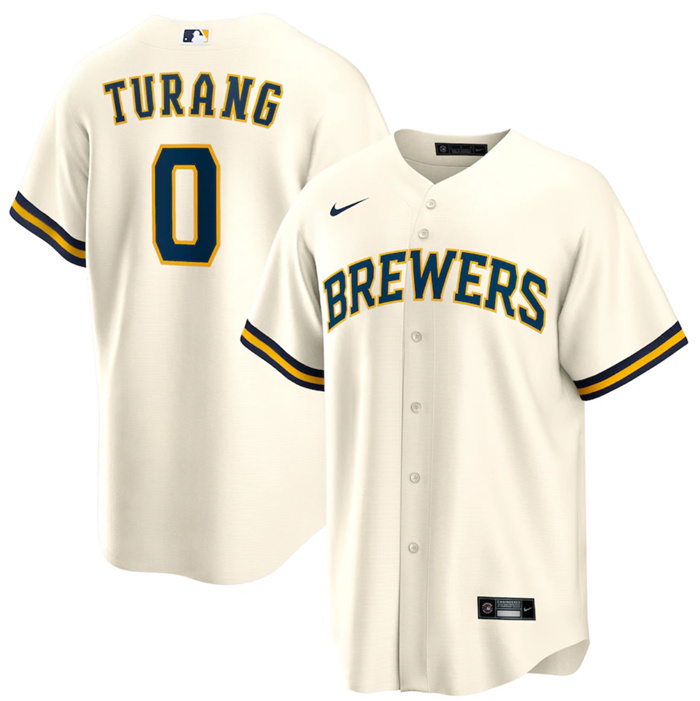 Personalized Men’s Milwaukee Brewers #0 Brice Turang Cream Cool Base Stitched Jersey