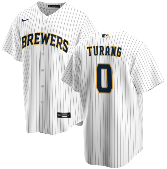 Personalized Men’s Milwaukee Brewers #0 Brice Turang White Cool Base Stitched Jersey