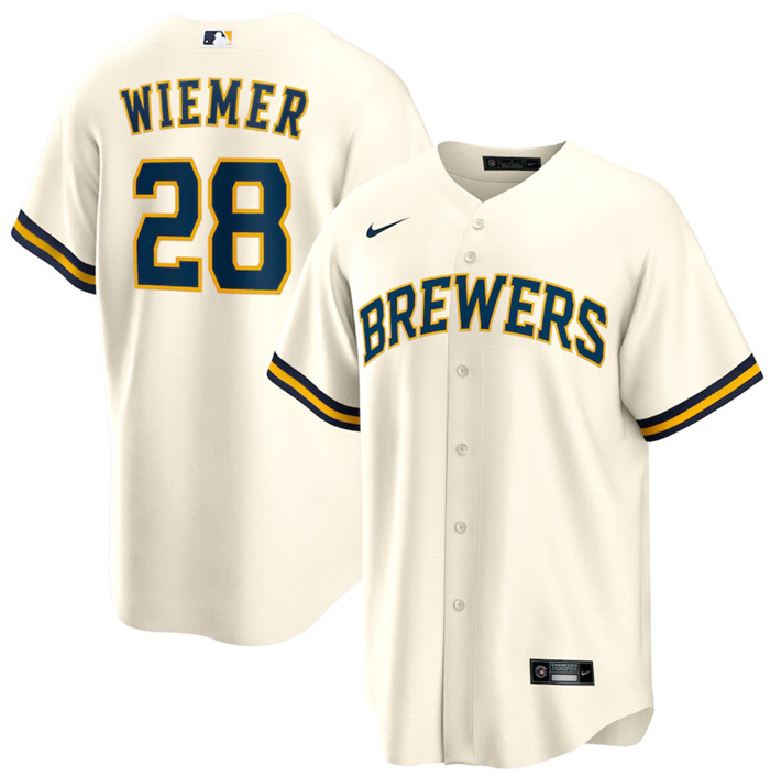 Personalized Men’s Milwaukee Brewers #28 Joey Wiemer Cream Cool Base Stitched Jersey