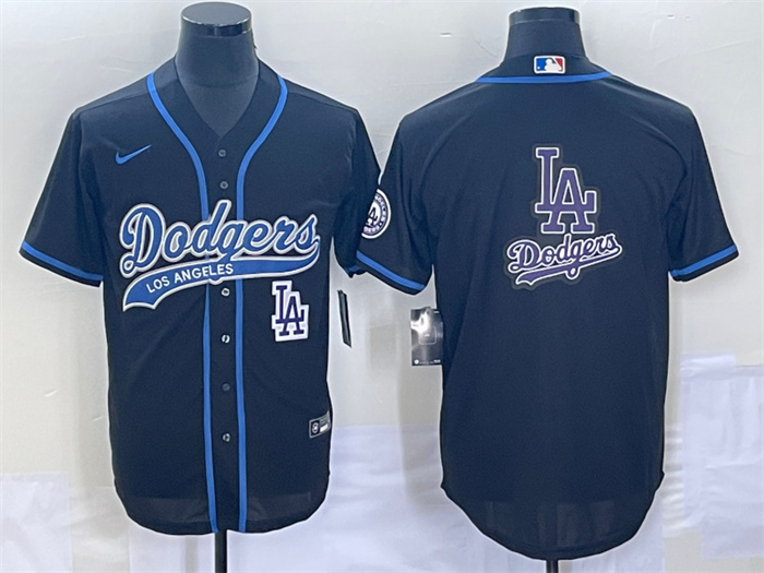 Personalized Men’s Los Angeles Dodgers Black Team Big Logo With Patch Cool Base Stitched Baseball Jerseys