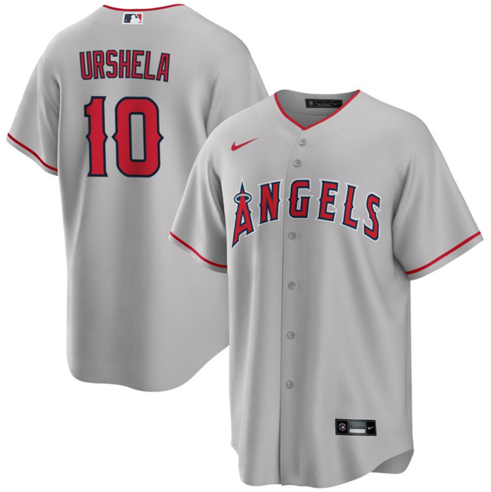 Personalized Men’s Los Angeles Angels #10 Gio Urshela Grey Cool Base Stitched Jersey