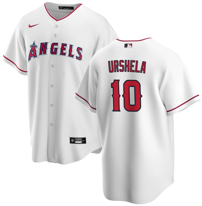 Personalized Men’s Los Angeles Angels #10 Gio Urshela White Cool Base Stitched Jersey
