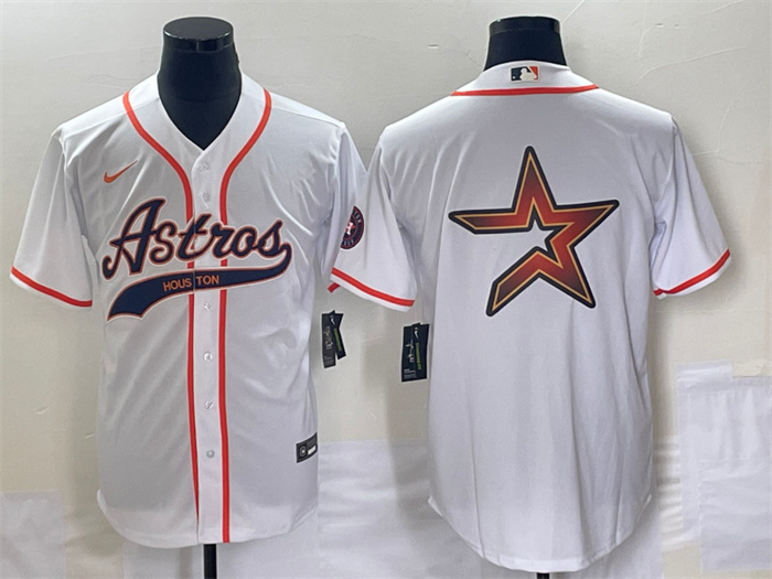 Personalized Men’s Houston Astros White Team Big Logo Cool Base Stitched Baseball Jersey