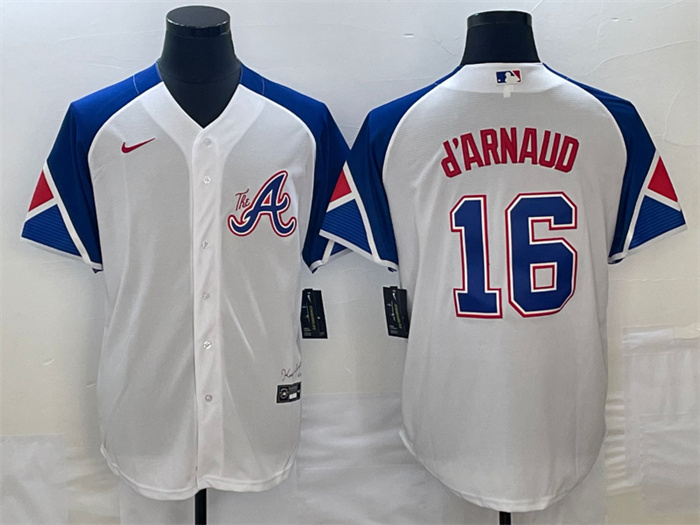 Personalized Men’s Atlanta Braves #16 Travis D’Arnaud White 2023 City Connect Cool Base Stitched Baseball Jersey