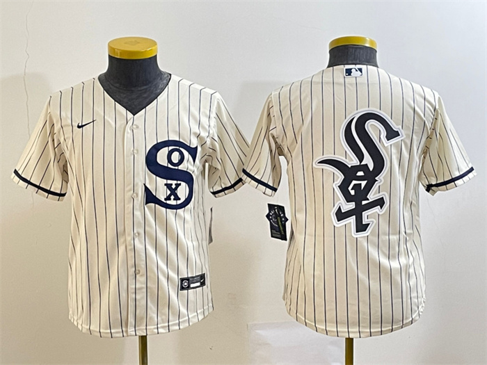 Personalized Youth Chicago White Sox Cream Team Big Logo Stitched Jersey 01