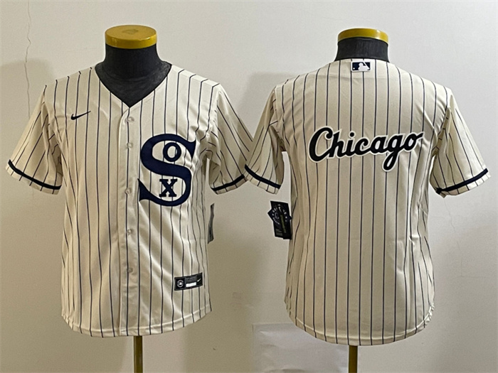 Personalized Youth Chicago White Sox Cream Team Big Logo Stitched Jersey 02