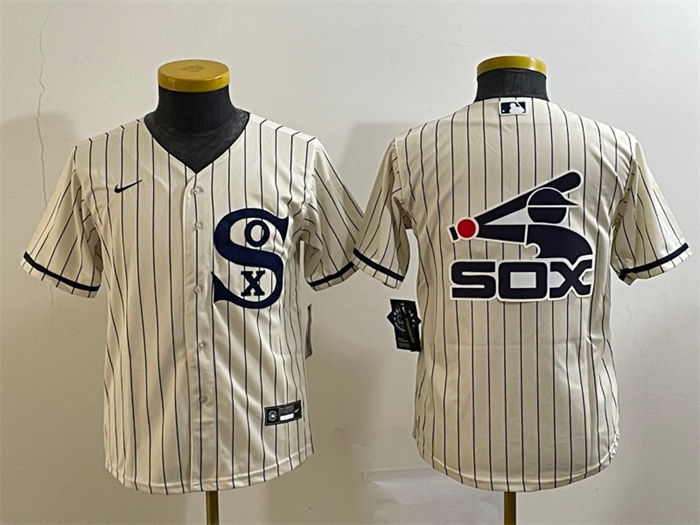 Personalized Youth Chicago White Sox Cream Team Big Logo Stitched Jersey 03