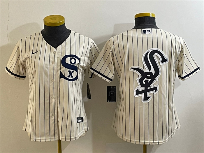 Personalized Women’s Chicago White Sox Cream Team Big Logo Stitched Jersey(Run Small) 01