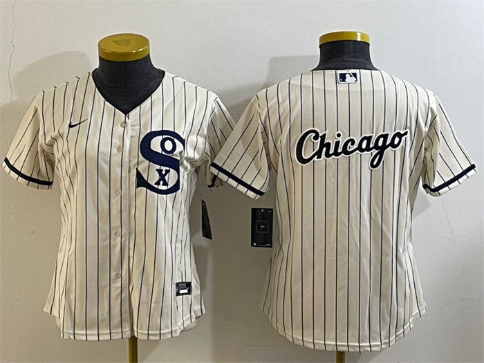 Personalized Women’s Chicago White Sox Cream Team Big Logo Stitched Jersey(Run Small) 02