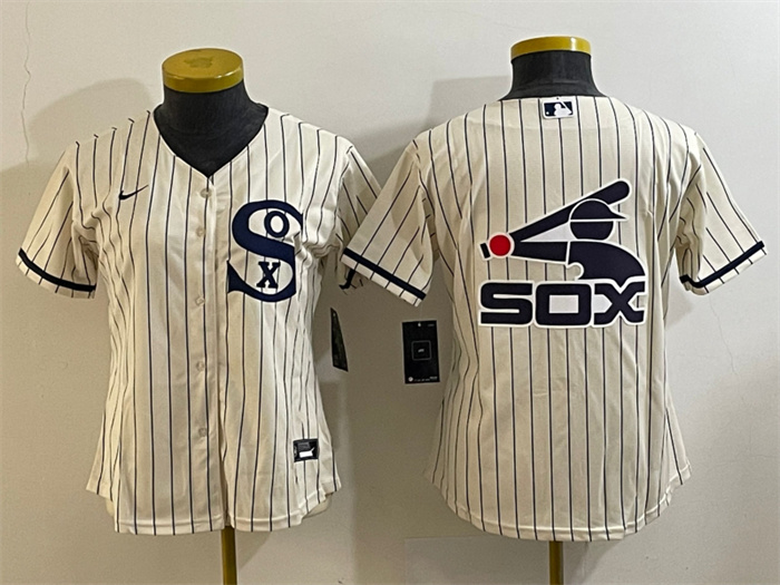 Personalized Women’s Chicago White Sox Cream Team Big Logo Stitched Jersey(Run Small) 03