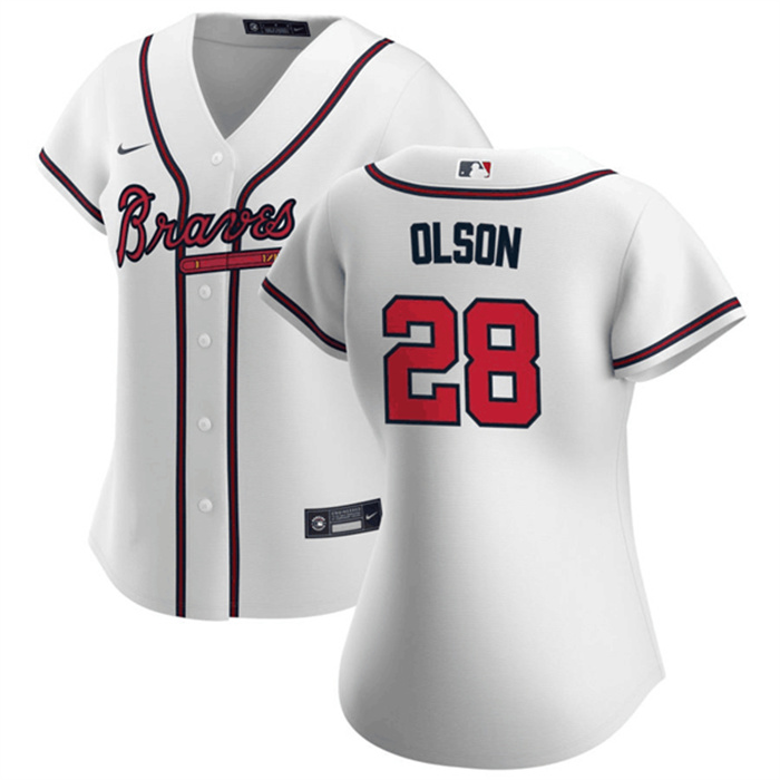 Personalized Women’s Atlanta Braves #28 Matt Olson White Stitched Jersey(Run Small)