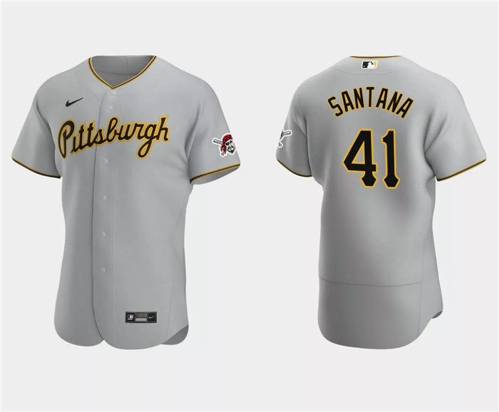 Personalized Men’s Pittsburgh Pirates #41 Carlos Santana Grey Flex Base Stitched Baseball Jersey