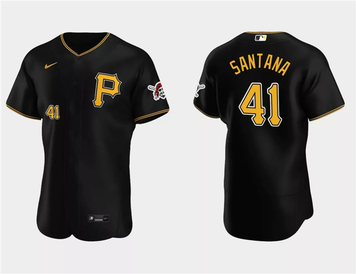 Personalized Men’s Pittsburgh Pirates #41 Carlos Santana Black Flex Base Stitched Baseball Jersey