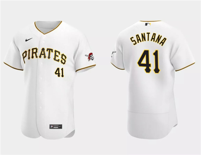 Personalized Men’s Pittsburgh Pirates #41 Carlos Santana White Flex Base Stitched Baseball Jersey