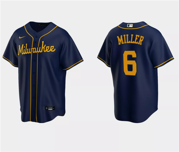 Personalized Men’s Milwaukee Brewers #6 Owen Miller Navy Cool Base Stitched Jersey
