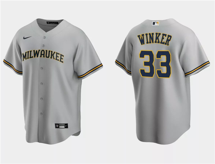 Personalized Men’s Milwaukee Brewers #33 Jesse Winker Grey Cool Base Stitched Jersey