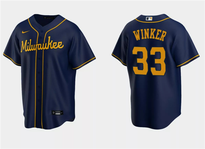 Personalized Men’s Milwaukee Brewers #33 Jesse Winker Navy Cool Base Stitched Jersey