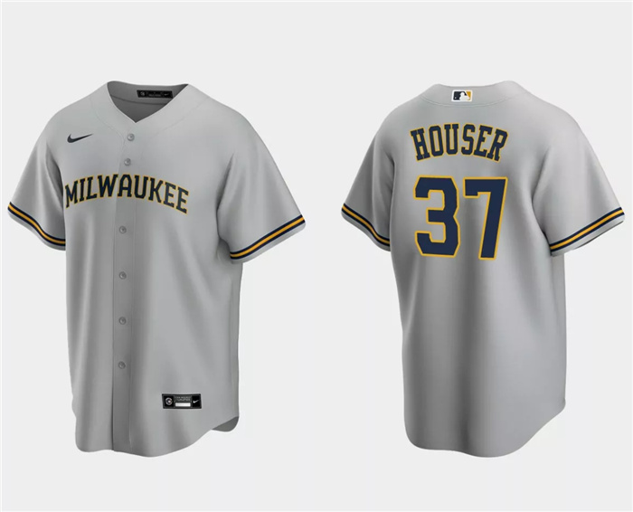 Personalized Men’s Milwaukee Brewers #37 Adrian Houser Grey Cool Base Stitched Jersey