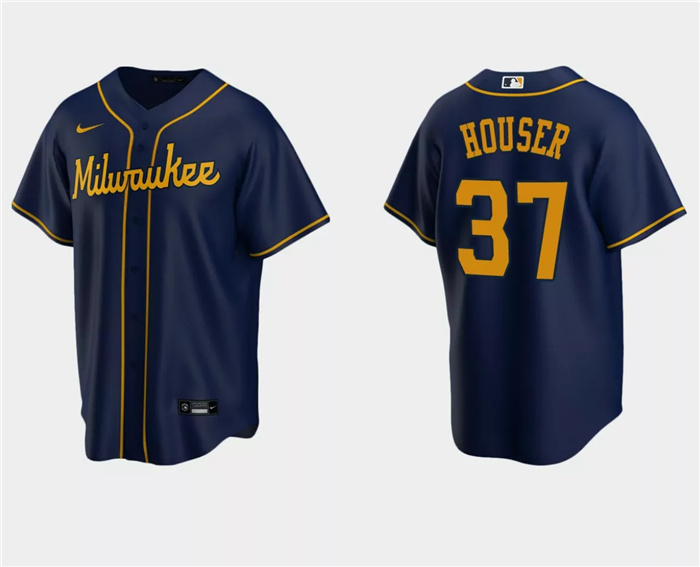 Personalized Men’s Milwaukee Brewers #37 Adrian Houser Navy Cool Base Stitched Jersey