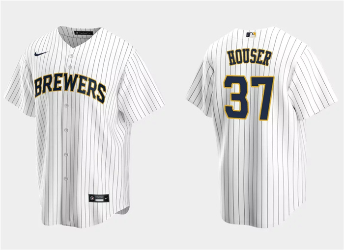 Personalized Men’s Milwaukee Brewers #37 Adrian Houser White Cool Base Stitched Jersey