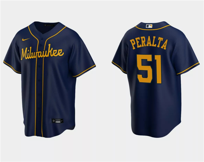 Personalized Men’s Milwaukee Brewers #51 Freddy Peralta Navy Cool Base Stitched Jersey