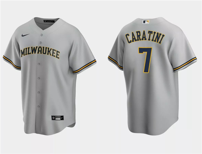 Personalized Men’s Milwaukee Brewers #7 Victor Caratini Grey Cool Base Stitched Jersey