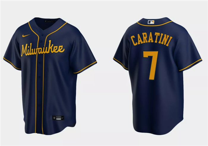Personalized Men’s Milwaukee Brewers #7 Victor Caratini Navy Cool Base Stitched Jersey