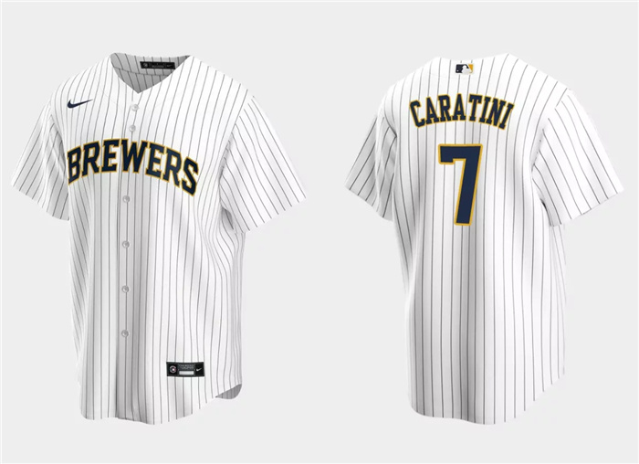 Personalized Men’s Milwaukee Brewers #7 Victor Caratini White Cool Base Stitched Jersey