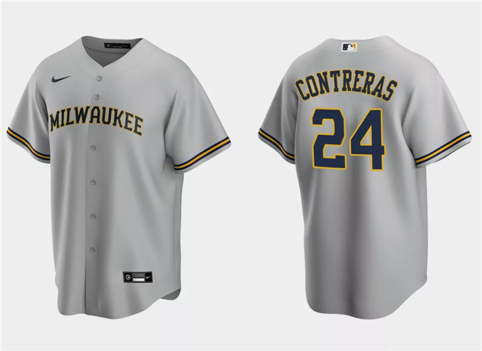 Personalized Men’s Milwaukee Brewers #24 William Contreras Grey Cool Base Stitched Jersey